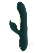 Heart of Gold Rechargeable Silicone Rabbit Vibrator Green in dark green silicone with gold accents.