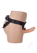 Addiction Silicone Hollow Dong Strap-On 7 Inch Vanilla displayed on a harness for couples' shared experience.