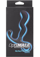 OptiMALE Zig Zag Silicone Prostate Massager Black packaging showcasing its unique design and features.