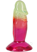 Crystal Jellies Dildo 4.5 inch Rainbow showcasing a vibrant, multicolored design in a classic shape.
