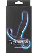 OptiMALE Smooth Silicone Prostate Massager Black packaging featuring a sleek design and smooth tip for targeted stimulation.