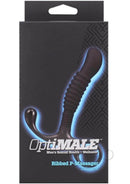 OptiMALE Ribbed Silicone Prostate Massager Black packaging, designed for men's sexual health and wellness.