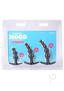 Mood Naughty Beaded Trainer Silicone Anal Plug Set Black three-piece set display with black silicone plugs.