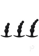 Mood Naughty Beaded Trainer Silicone Anal Plug Set Black featuring three graduated silicone anal plugs.