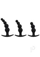 Mood Naughty Beaded Trainer Silicone Anal Plug Set Black showcasing three graduated anal plugs designed for beginners.