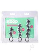 Mood Naughty Contour Beads Trainer Silicone Anal Plug Set Black packaging displaying small, medium, and large silicone plugs.