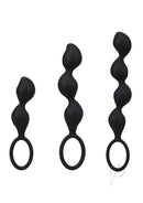 Mood Naughty Contour Beads Trainer Silicone Anal Plug Set Black featuring three graduated silicone plugs.