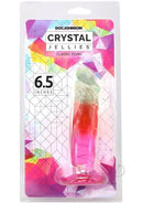 Crystal Jellies Dildo 6.5 inch Rainbow in packaging, showcasing its vibrant colors and classic shape.