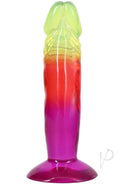 Crystal Jellies Dildo 6.5 inch Rainbow showcasing vibrant colors and textured detailing for a comfortable experience.