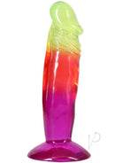 Crystal Jellies Dildo 6.5 inch Rainbow showcasing a vibrant, multicolored design and textured shaft for enhanced experience.