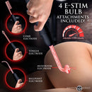 Master Series Elektrawand E-Stim Wand with Attachments showing four E-Stim bulb attachments and adjustable intensity levels.