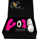 Sym-B Sensual Collection Vibrator Kit Fuchsia displayed in black box with interchangeable heads and controller.