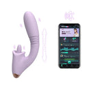 Dyso Aerolure App Controlled Thrusting Rabbit Vibrator next to app interface for remote control and customization.