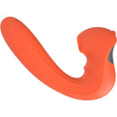 Dyso Pulsewave Duo Suction G-Spot Vibrator in vibrant orange color designed for simultaneous G-spot and clitoral stimulation.