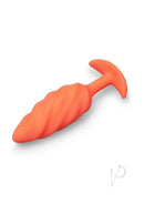 B-Vibe Swirl Textured Silicone Plug Orange showcasing its unique swirling texture and bold color.