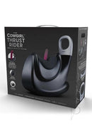 Cowgirl Thrust Rider Sex Machine Black packaging featuring ergonomic design and Tru-Thrust Technology.