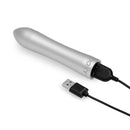 Doxy Bullet Rechargeable Vibrator Silver with USB charging cable for high-definition stimulation.