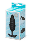 B-Vibe Twist Texture Silicone Vibrating Butt Plug Black in packaging, featuring textured design for enhanced stimulation.