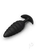 B-Vibe Twist Texture Silicone Vibrating Butt Plug Black on a white background showcasing its unique design and textured surface.