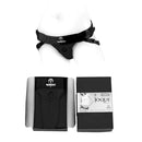 SpareParts Joque Double Strap Harness Black Size B with packaging displayed.
