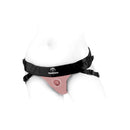 SpareParts Joque Double Strap Harness Pink Size A on a model, highlighting its comfort and design.