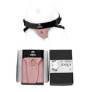 SpareParts Joque Double Strap Harness Pink Size B displayed on a mannequin with packaging.