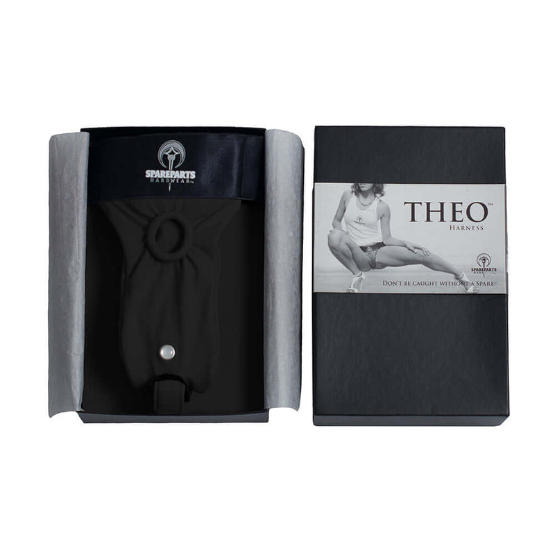 SpareParts Theo Single Strap Harness Black Size B in an elegant box, showcasing luxury and functionality.