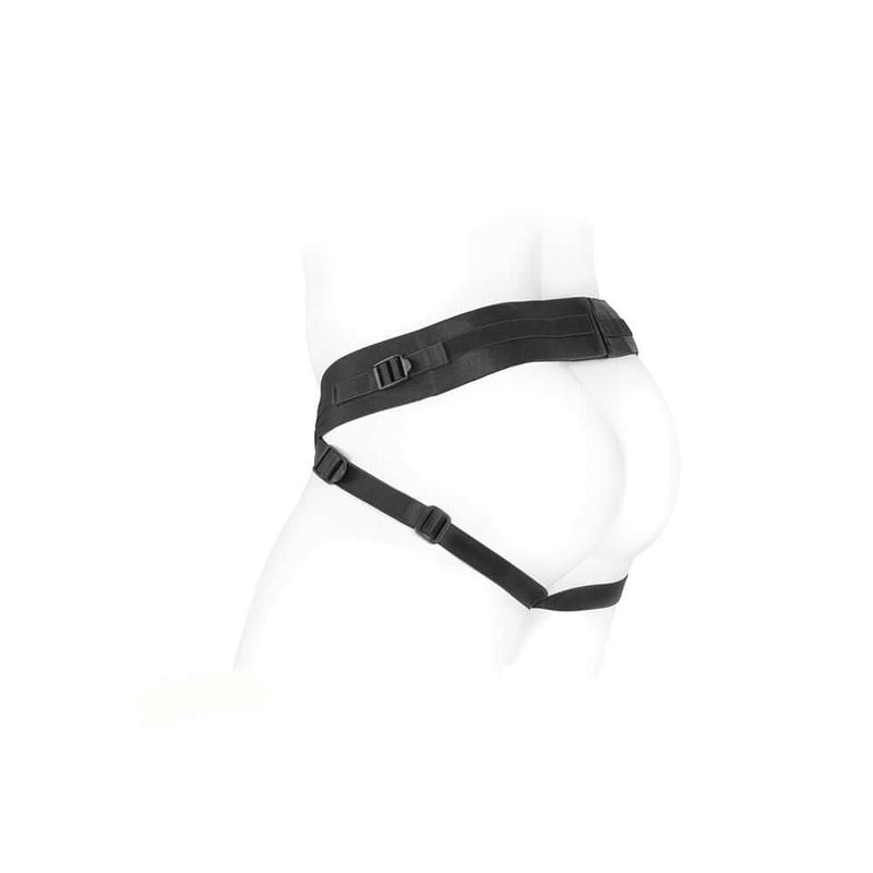 SpareParts Deuce Double Strap Harness Black Size A Regular on a mannequin, showcasing innovative design and functionality.