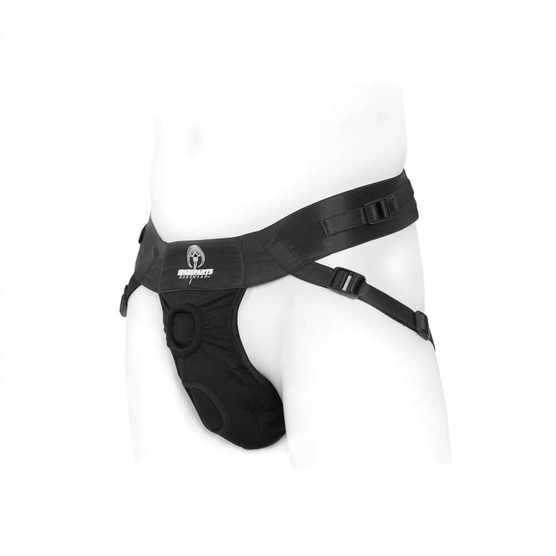 SpareParts Deuce Double Strap Harness Black Size A Magnum on a mannequin showcasing its design and features.