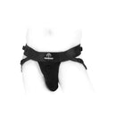 SpareParts Deuce Double Strap Harness Black Size B Regular displayed on a male model showing its design and fit.