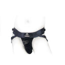 SpareParts Deuce Double Strap Harness Black Size B Regular displayed on a mannequin, showcasing its design and features.