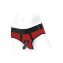 SpareParts Tomboi Nylon Briefs Harness Red Black Size XS featuring sleek design and sporty look, perfect for bold play.