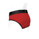 SpareParts Tomboi Nylon Briefs Harness Red Black Size 3XL side view showing athletic cut and color contrast
