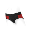 SpareParts Tomboi Nylon Briefs Harness Red Black Size 5XL showcasing bold design and athletic cut.
