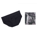 SpareParts Tomboi Rayon Briefs Harness Black Size S displayed with product packaging.