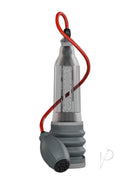 Bathmate HydroXtreme6 Penis Pump Clear Gray with red tube and gray base design for hydrotherapy.
