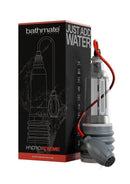 Bathmate HydroXtreme8 Water Penis Pump Clear Gray with packaging showcasing features and usage instructions.