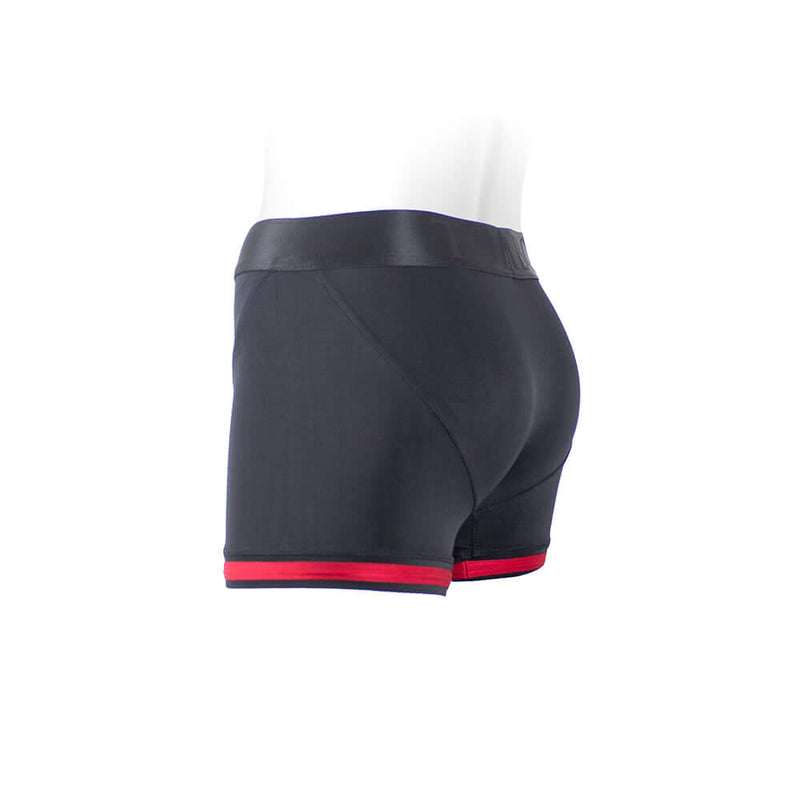SpareParts Tomboii Nylon Boxer Briefs Harness Black Red Size L side view on a mannequin