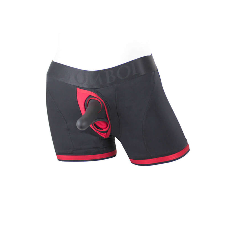 SpareParts Tomboii Nylon Boxer Briefs Harness Black Red Size L on display, designed for comfort and style.