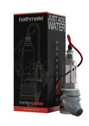 Bathmate HydroXtreme5 Penis Pump Clear Gray with packaging, showcasing water-powered design and handball control.