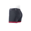 SpareParts Tomboii Nylon Boxer Briefs Harness Black Red 2XL side view showcasing athletic fit and bold design.