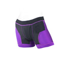 SpareParts Tomboii Nylon Boxer Briefs Harness Purple XXS displayed on a mannequin, showcasing its athletic cut and bold colors.