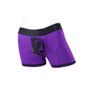 SpareParts Tomboii Nylon Boxer Briefs Harness Purple Size M showcased on a mannequin with a bold design for comfort.