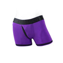 SpareParts Tomboii Nylon Boxer Briefs Harness Purple Size L on mannequin front view, athletic cut for comfort.