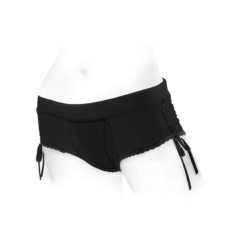 SpareParts Sasha Cinch Booty Short Harness Black Size 4XL available in sleek black design for a flattering fit.