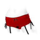 SpareParts Sasha Cinch Booty Short Harness Red XS showcasing a red design with black accents and playful ties.