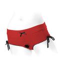 SpareParts Sasha Cinch Booty Short Harness Red S showcasing detailed design and functional features in bold red.