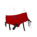 SpareParts Sasha Cinch Booty Short Harness Red Size L displayed on a mannequin, showcasing its stylish design and functionality.