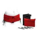 SpareParts Sasha Cinch Booty Short Harness Red Size 2XL with accessories and storage bags.