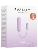 Svakom Plume Rechargeable Silicone Dual Vibrator Purple packaging showcasing the flexible brush-tail design.